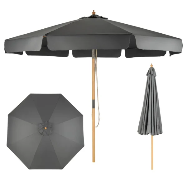 3 M Terras Parasol Buiten Parasol Met Handmatige Druk Op De Knop Kantelen 8 Hout Stokken Waterdichte Polyester Stof UV-Bescherming