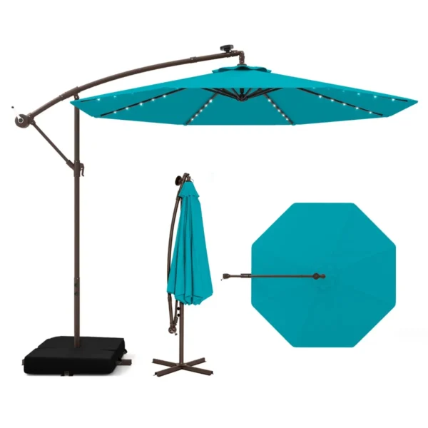 3 M Tuinparasol Met Zandzakken Parasol Met 32 LED-lichten UV-Bescherming Terrasparasol Voor Tuin Zwembad Terras Turquoise