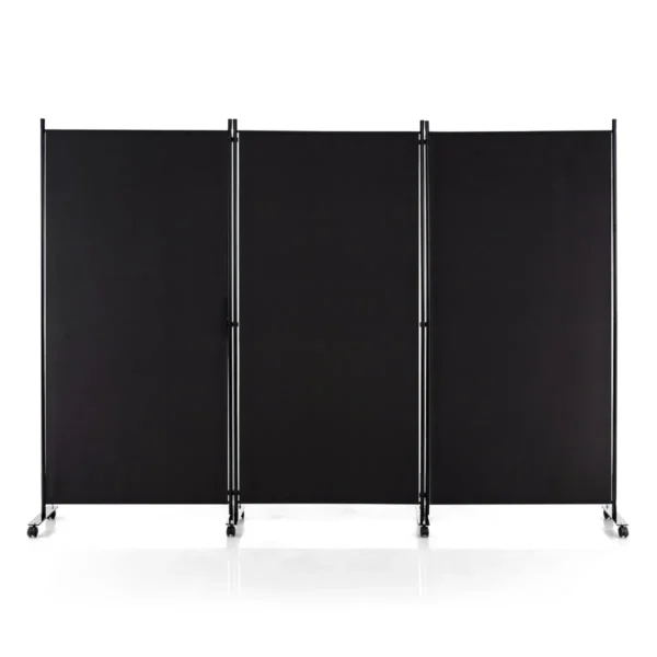 3-Paneels Kamerscherm Op Wielen Privacyschermen 180 Cm Draagbare Vrijstaande Stoffen Scheidingswand (Zwart)