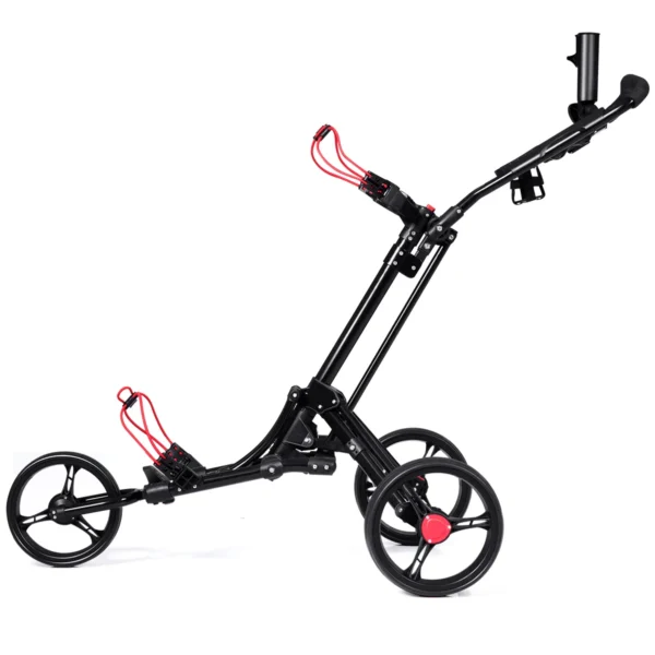 3-Wiel Golftrolley Opvouwbare Golftrolley Eenvoudige Duw- En Trekwagen Zwart