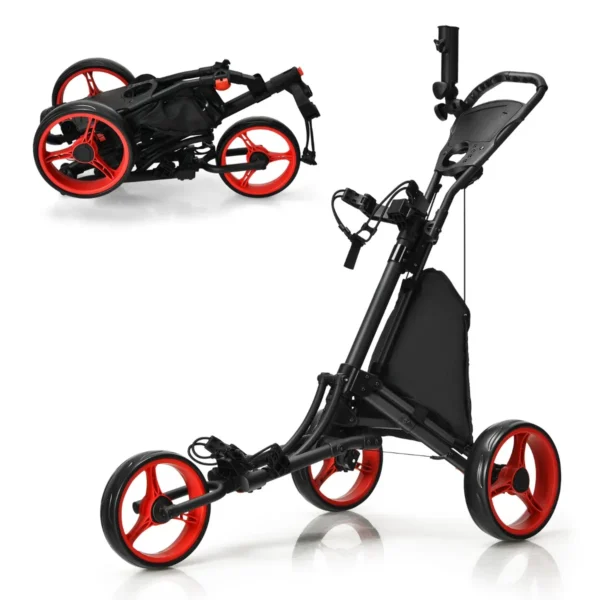 3 Wielen Golf Duwkar Golftrolley Voor Golfclubs Golftas Houder Met Tin Folie Gecoat Opbergtas Elastische Riem Verstelbare Paraplu