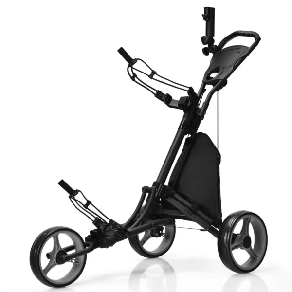3 Wielen Golf Duwkar Snel Vouwen Golf Lopend Duwkar Golftas Houder Golftrolley Voor Golfclubs Grijs
