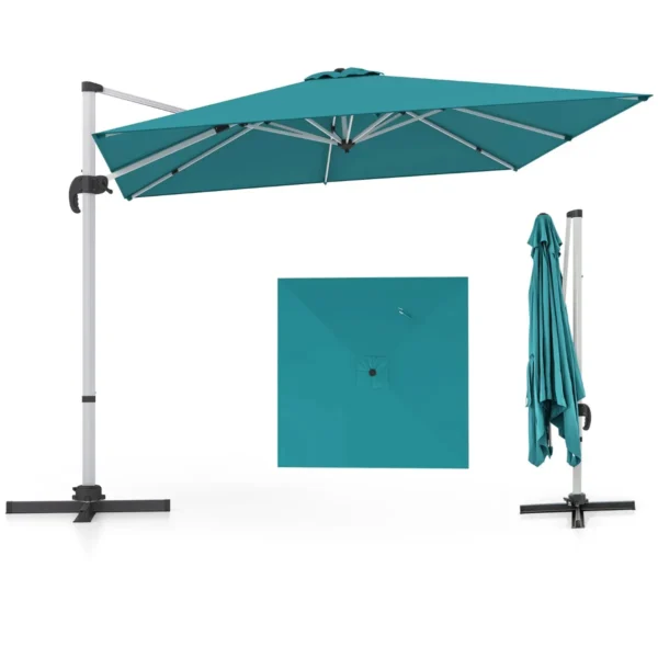 300 Cm Buitenterrasparaplu Vierkante Cantileverparasol Met 360 ° Rotatie En Verstelbare Kanteling Voor Tuin Bistro Blauw