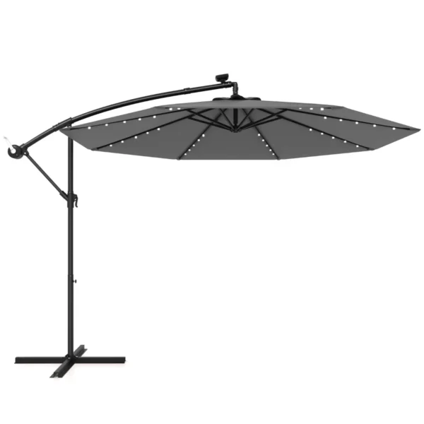 300 Cm Grote Verplaatsbare Parasol Met 40 Lampen & Zonnepanelen Marktparasol Verlichte Vrijstaande Parasol Voor Tuin Grijs