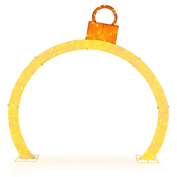 314 Cm Voorverlichte Kerstboog Feestelijke Lichtboog Met Decoratieve Gouden Kap 300 Warmwitte LED-Lampjes Kabelbinders Haringen