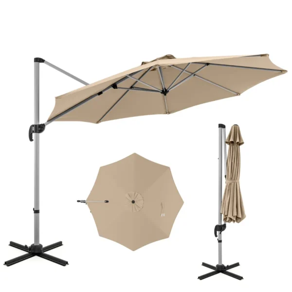 339cm Terrasparasol Met Verstelbare Kanteling Robuuste Winddichte Aluminium Vrijdragende Parasol Voor Achtertuin Tuin-Beige