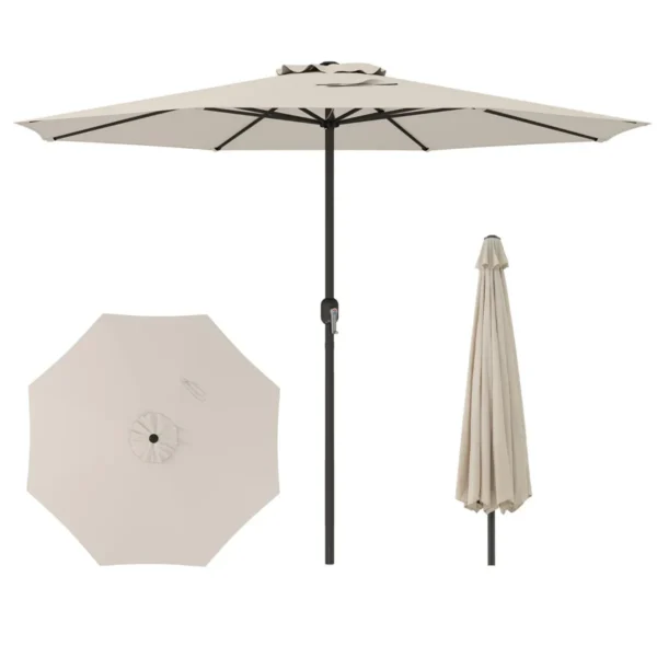360 Cm Terrasparasol Met 8 Stabiele Ribben Grote Tafelparasol Met Zonbestendig Doek Marktscherm Parasol Voor Tuin Zwembad Beige