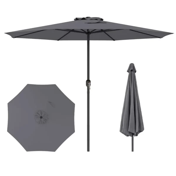 360 Cm Terrasparasol Met 8 Stabiele Ribben Grote Tafelparasol Met Zonbestendig Doek Marktscherm Parasol Voor Tuin Zwembad Grijs