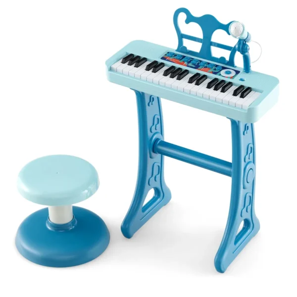 37-Toets Digitale Kinderpiano Met Verstelbare Kruk & Microfoon Afneembaar Elektronisch Keyboard Met Afneembare Muziekstandaard-Blauw