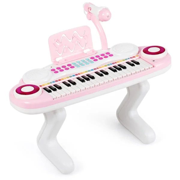 37-Toets Elektronisch Pianotoetsenbord Voor Kinderen Draagbare Speelgoedpiano Met Ritmalampje Microfoon Afneembare Voetjes Roze