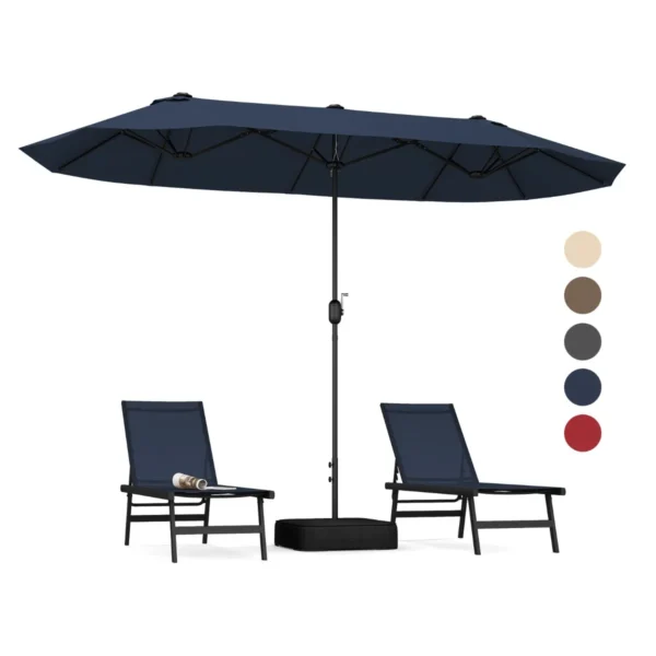 396 Cm Dubbele Terras Parasol 240 Cm Hoog Extra Grote Paraplu Zwengel Verzwaarde Voet Slot Ventilatie Offset Deurparasol Voor Tuin Marineblauw