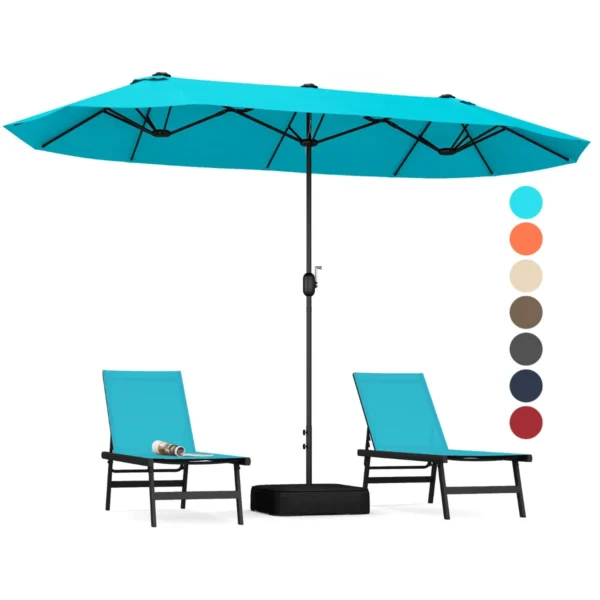 396 Cm Dubbele Terras Parasol 240 Cm Hoog Extra Grote Paraplu Zwengel Verzwaarde Voet Slot Ventilatie Offset Deurparasol Voor Tuin Turkoois