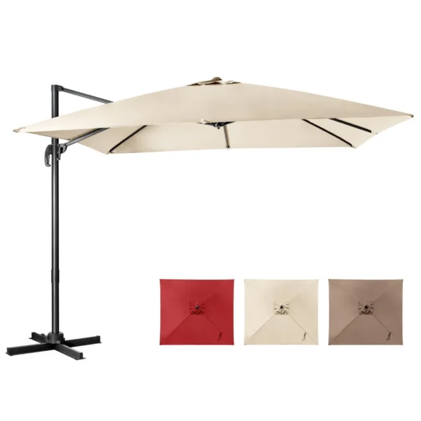 3m Cantilever Patio Parasol Met 3 Kantel Instellingen 360° Rotatie Slinger Handvat 8 Stevige Baleinen Beige
