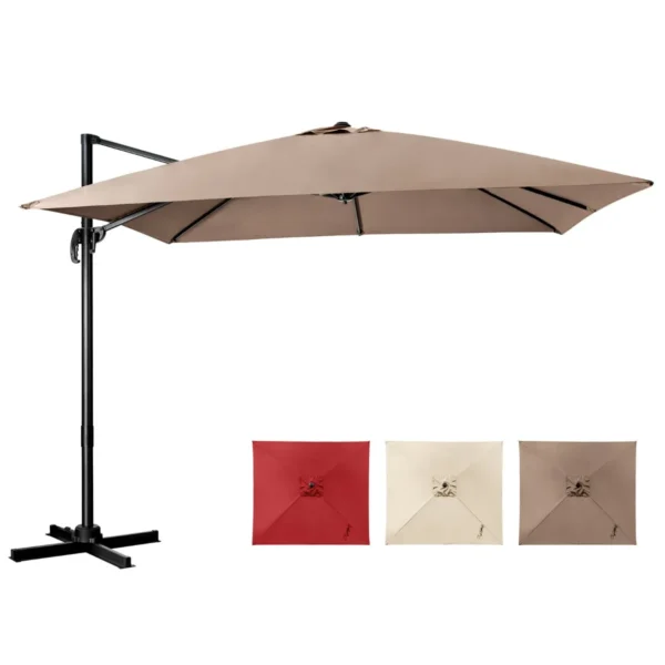 3m Cantilever Patio Parasol Met 3 Kantel Instellingen 360° Rotatie Slinger Handvat 8 Stevige Baleinen Koffiebruin