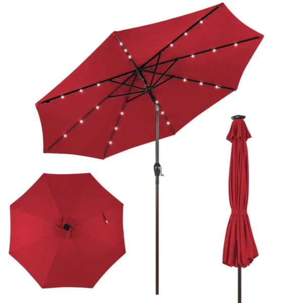 3M Patio Parasol Zonne-Energie Paraplu Met 24 LED-verlichting Marktparaplu UV-Bescherming Buitenparasol Voor Tuin Geen Parapluvoet
