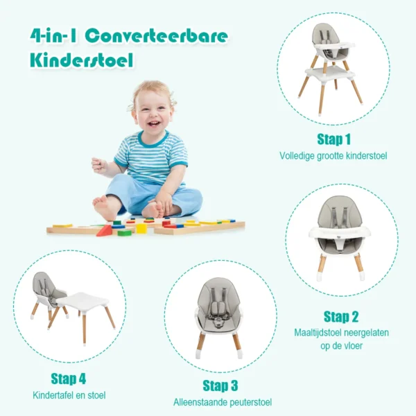 4-in-1 Babystoel Baby Eet & Groei Convertibele Hoge Stoel Eetstoelen Kinderzitgroep In Hoogte Verstelbare Kinderstoel Grijs