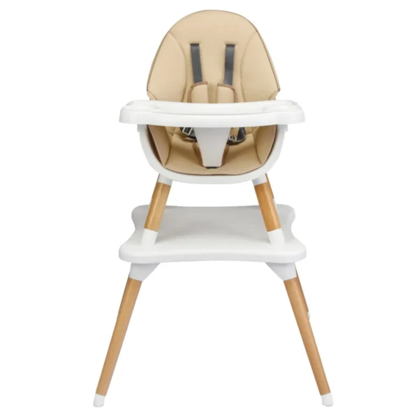 4-In-1 Babystoel Baby Houten Eetstoelen Met 5-Punts Veiligheidsgordel 4-Stappen Verstelbaar Afneembaar Dienblad & PU Kussen Kaki
