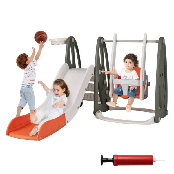 4 In 1 Schommel- En Glijderset Voor Kinderen Binnenspeeltuin Met Klimrek In Hoogte Verstelbare Schommel Glijbaan Basketbalhoepel