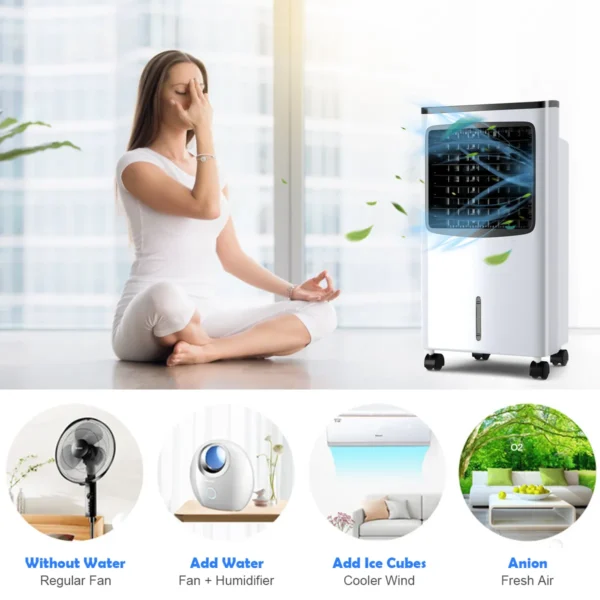 4 In 1 Stille Luchtkoeler 8L Ventless Mobiele Airconditioner Koeling Auto-Oscillatie 70° 8H Timer 2 Ijspakken Laag Verbruik