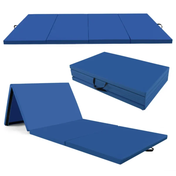 4-Laags Opvouwbare Turnmat Met Handgrepen Kunstleeren Mat Met Klittenband Voor Gymnastiek Yoga MMA Basistraining Marineblauw