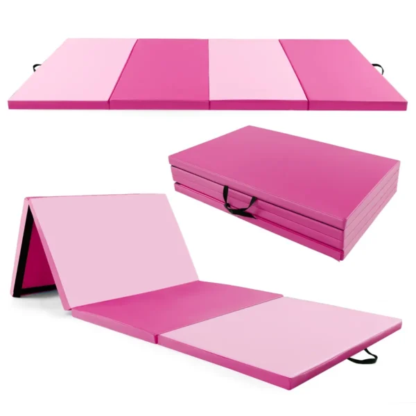 4-Laags Opvouwbare Turnmat Met Handgrepen Kunstleeren Mat Met Klittenband Voor Gymnastiek Yoga MMA Basistraining Roze