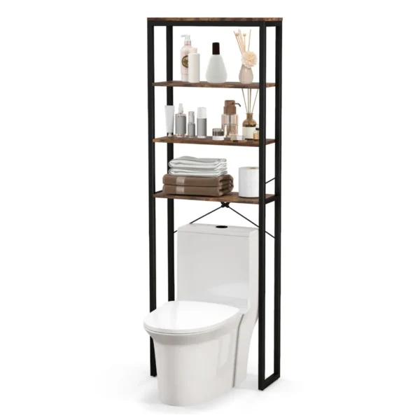 4 Lagen Opbergplank Boven Toilet Metalen Frame Anti-Tipkits Vrijstaande Plank Verstelbare Poten Voor Badkamer Bruin