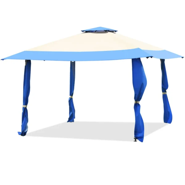 4 M X 4 M Paviljoen Met Dubbel Dak Partytent Van Oxford-Weefsel En Metaal Inclusief Draagtas Tuinpaviljoen (Blauw)