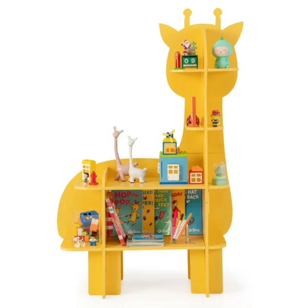 4-Niveau Boekenplank Voor Kinderen In De Vorm Van Een Giraffe Boekenkast Met Anti-Kantelbeveiliging Speelgoedopberger Geel