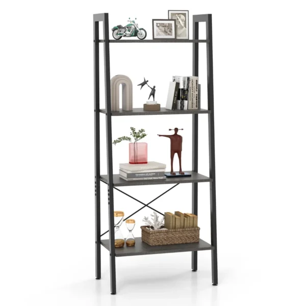 4-Shelf Boekenkast Plank Met Metalen Frame Anti-Tip Kit En Verstelbare Poten Plant Plank Voor Woonkamer Keuken Kantoor Bruin