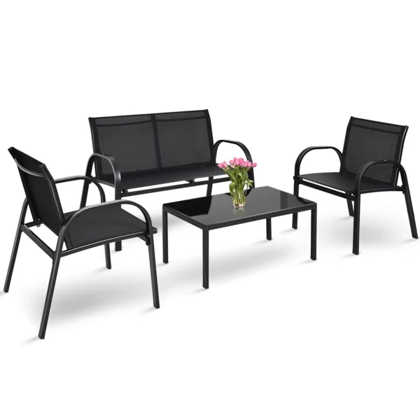 4 Stuks Patio Meubelen Set Buiten Tuin Gesprek Set Zwembad Ligstoelen Met Glazen Salontafel