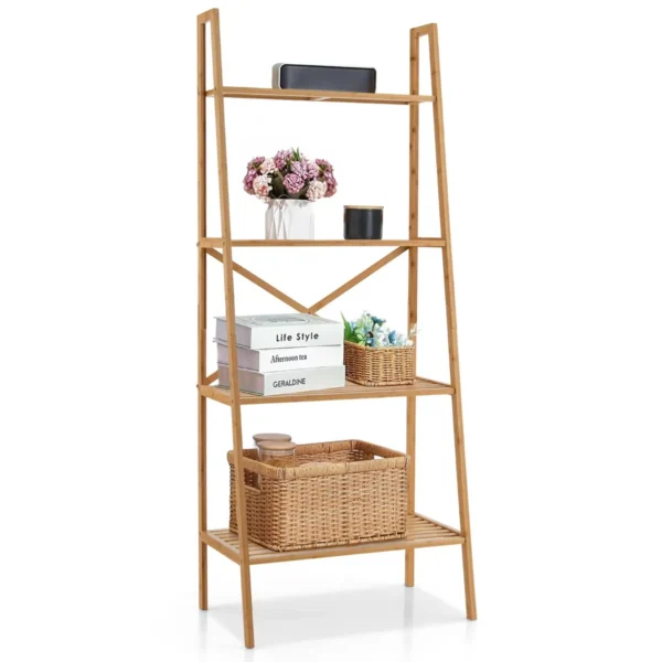 4-Tier Ladderplank Gemaakt Van Bamboe Multifunctionele Plantentribune Vertoningsplank Voor Woonkamer Keuken Bureau Natuur