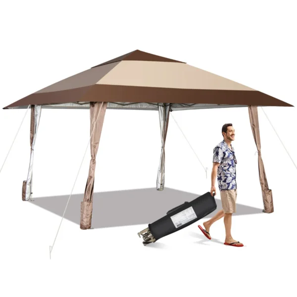 4 X 4 M Vouwpaviljoen Waterdicht UV-Bescherming 50+ Partytent Tuinpaviljoen Voor Tuinfeest Bruiloft En Festival Incl. Draagtas Bruin