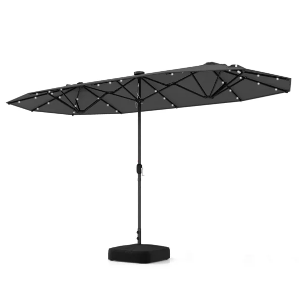 400 Cm Dubbelzijdige Terrasparasol Met Solarlampen Parasol Met Zwengel Parasolvoet Inbegrepen Voor Tuin Terras Grijs