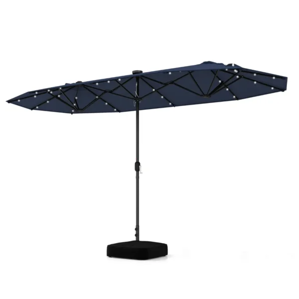 400 X 200 Cm Dubbele Tuinparasol Met LED Op Zonne-Energie Extra Grote Parasol Met Zwengel En Stevige Voet Voor Tuin Patio Zwembad Donkerblauw