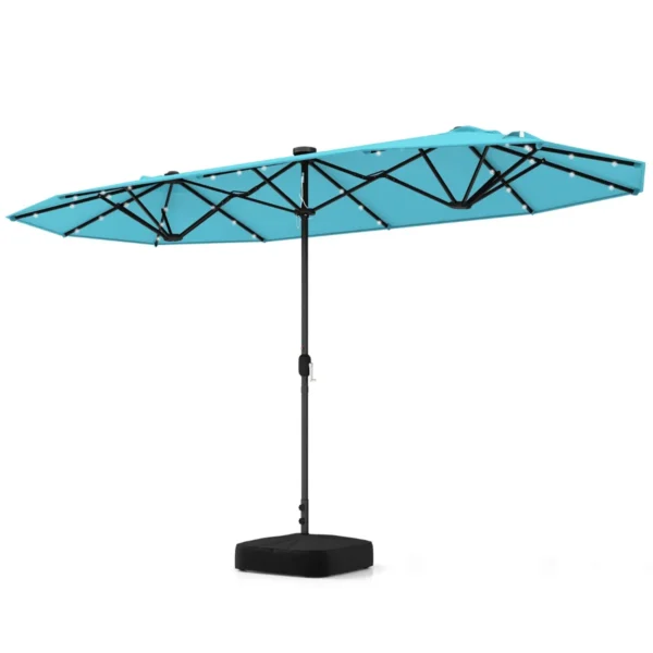 400 X 200 Cm Dubbele Tuinparasol Met LED Op Zonne-Energie Extra Grote Parasol Met Zwengel En Stevige Voet Voor Tuin Patio Zwembad Turkoois