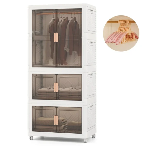 421L Opbergbakken Met Deksel Draagbare Plastic Kastorganizer Met 10 Hangers Opvouwbare Opbergcontainers Met Wielen