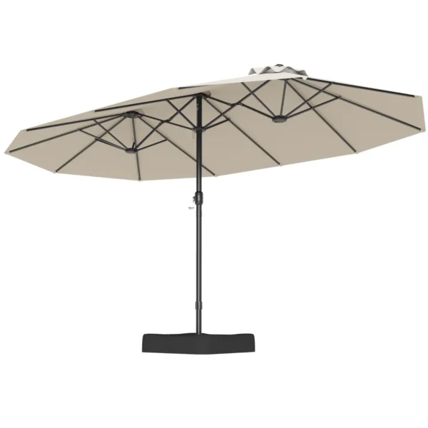 470 Cm Terrasparasol Met Voet Zwengel 12 Sterke Baleinen Dubbele Tafelparasol Voor Buiten Rechthoekige Parasol Voor Terras Tuin-Beige