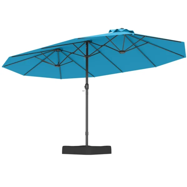 470 Cm Terrasparasol Met Voet Zwengel 12 Sterke Baleinen Dubbele Tafelparasol Voor Buiten Rechthoekige Parasol Voor Terras Tuin-Blauw
