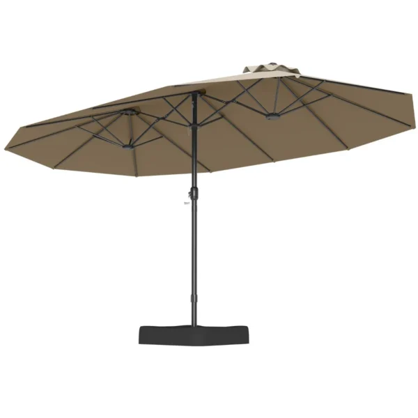 470 Cm Terrasparasol Met Voet Zwengel 12 Sterke Baleinen Dubbele Tafelparasol Voor Buiten Rechthoekige Parasol Voor Terras Tuin-Bruin