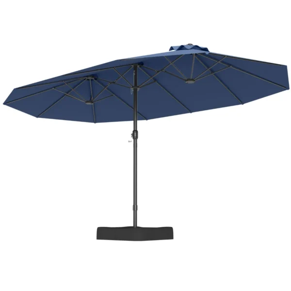 470 Cm Terrasparasol Met Voet Zwengel 12 Sterke Baleinen Dubbele Tafelparasol Voor Buiten Rechthoekige Parasol Voor Terras Tuin-Donkerblauw