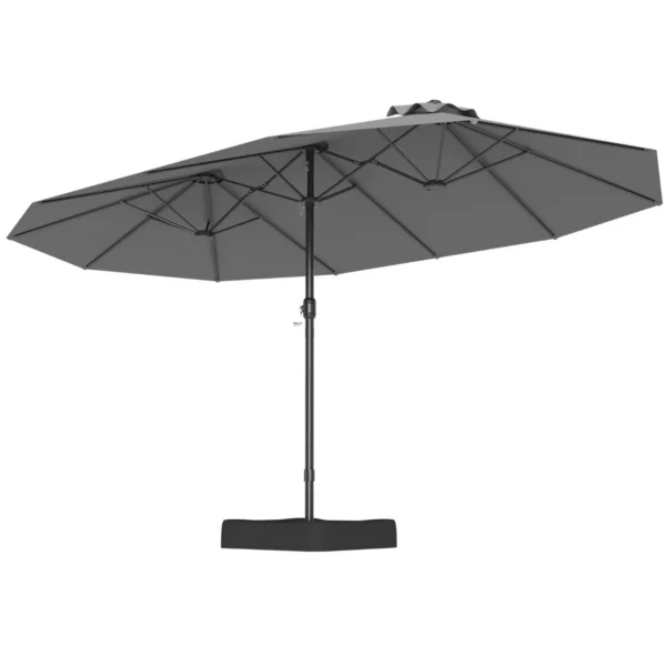 470 Cm Terrasparasol Met Voet Zwengel 12 Sterke Baleinen Dubbele Tafelparasol Voor Buiten Rechthoekige Parasol Voor Terras Tuin-Grijs