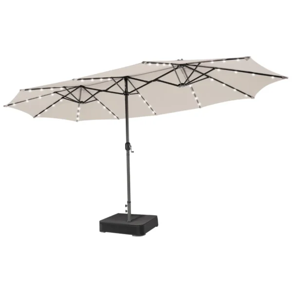 470 X 280 Cm Dubbele Tuinparasol Met 48 LED's Op Zonne-Energie Extra Grote Parasol Dubbele Parasol Met Zelfopladend Zonnepaneel Beige