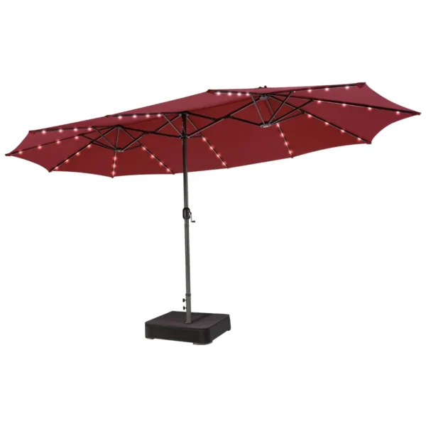 470 X 280 Cm Dubbele Tuinparasol Met 48 LED's Op Zonne-Energie Extra Grote Parasol Dubbele Parasol Met Zelfopladend Zonnepaneel Bordeaux