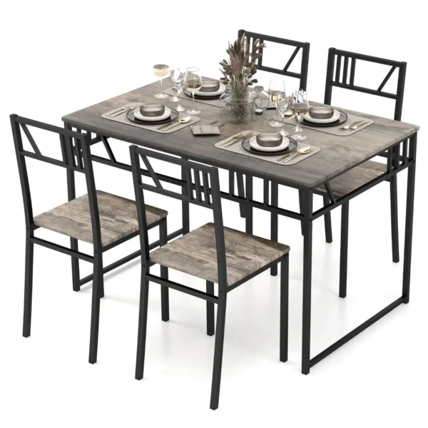 5-Delige Eettafel Set Industriële Stijl Keukentafel En 4 Stoelen Met Imitatie Houten Blad En Metalen Frame Rechthoekige Tafel En Stoel Set