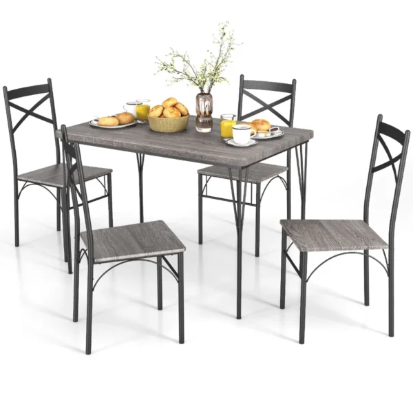 5-Delige Eettafel Set Moderne Rechthoekige Tafel En 4 Stoelen Metalen Frame Ruimtebesparend Voor Keuken Eetkamer Ontbijtruimte