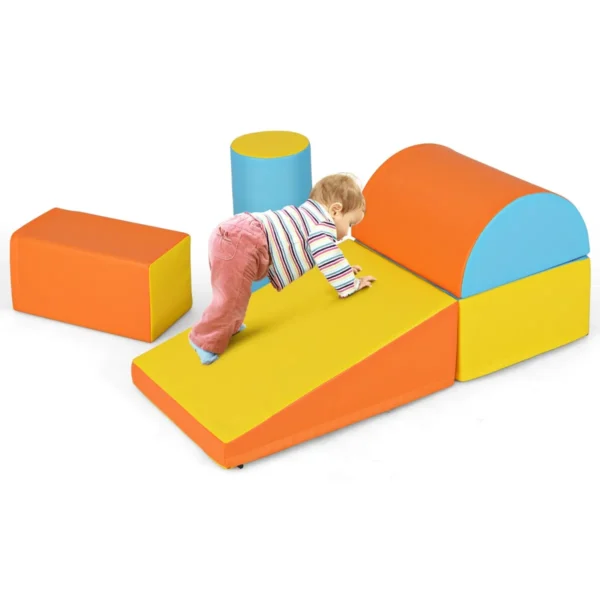 5-Delige Klim En Kruipactiviteitenspeelset Voor Kinderen Lichtgewicht Blokken Van Zacht Schuim Voor De Ontwikkeling Geel+Oranje+Blauw
