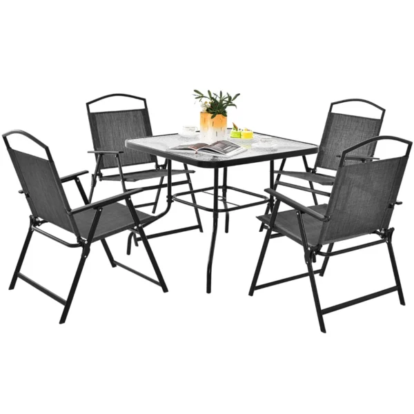 5-Delige Tuinmeubelset Incl. 4 Klapstoelen 1 Tafel Met Paraplugat Tuingarnituur Voor 4 Personen Voor Achtertuin Terras