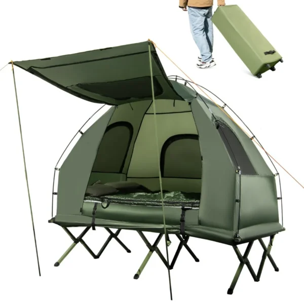 5-in-1 Campingtent Met 2-Persoonsbed Opvouwbaar Campingbed Met Luchtmatras Kussen Slaapzak Waterdichte Verhoogde Tent Draagta