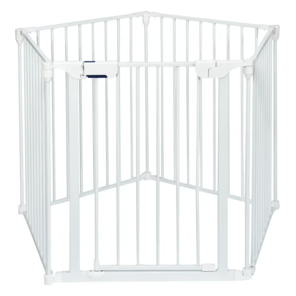 5-In-1 Metalen Grondbox Baby Hek Veiligheidshek Kerstboom En Open Haard Hek Verstelbare Huisdier Hek Met Zwaaideur Wit