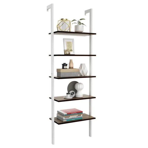 5-Laagse Ladderplank Boekenkast Opslag Rek Boekenplank Plant Stand Weergave Planken Met Metalen Frame Wit